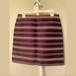 Purple and Cream Size 8 Lined Mini Skirt by Loft with rear zipper